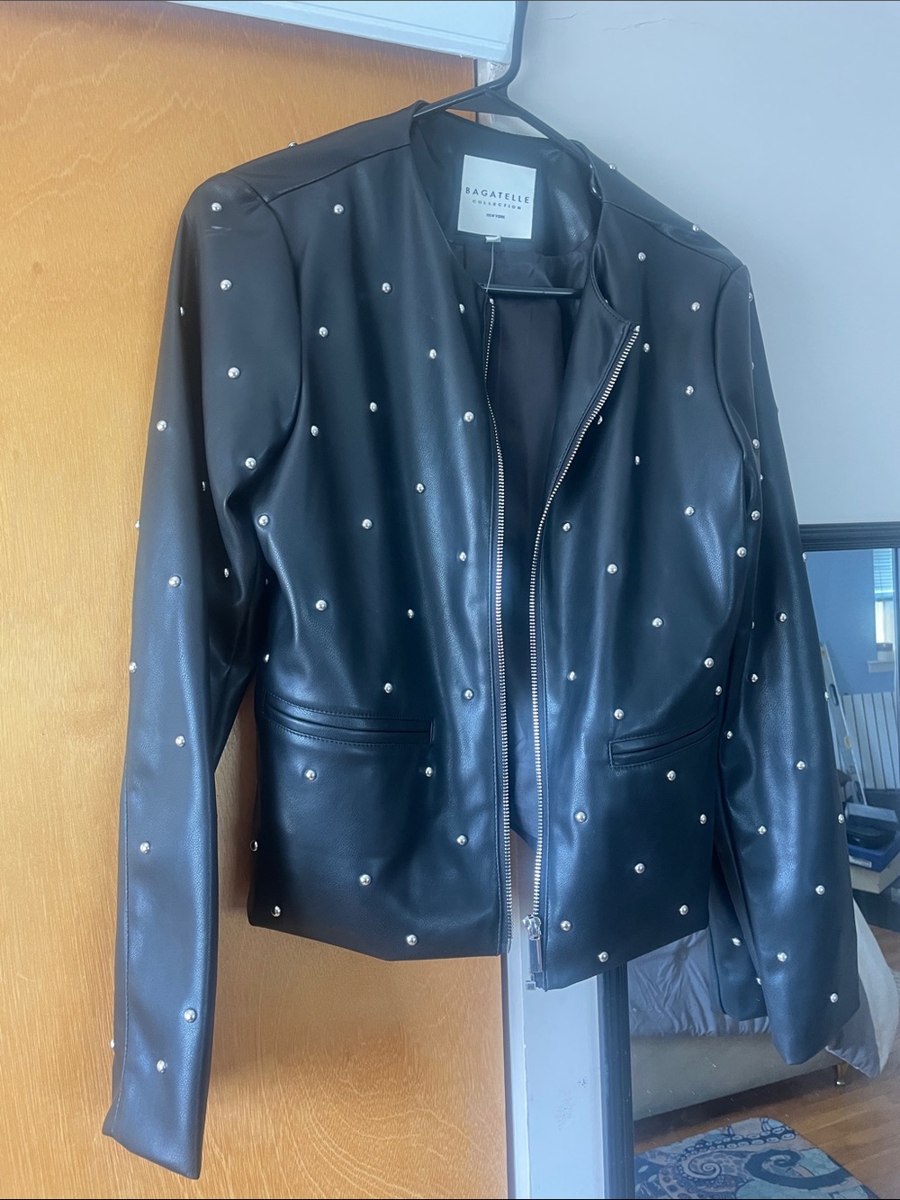 Black vegan leather studded jacket